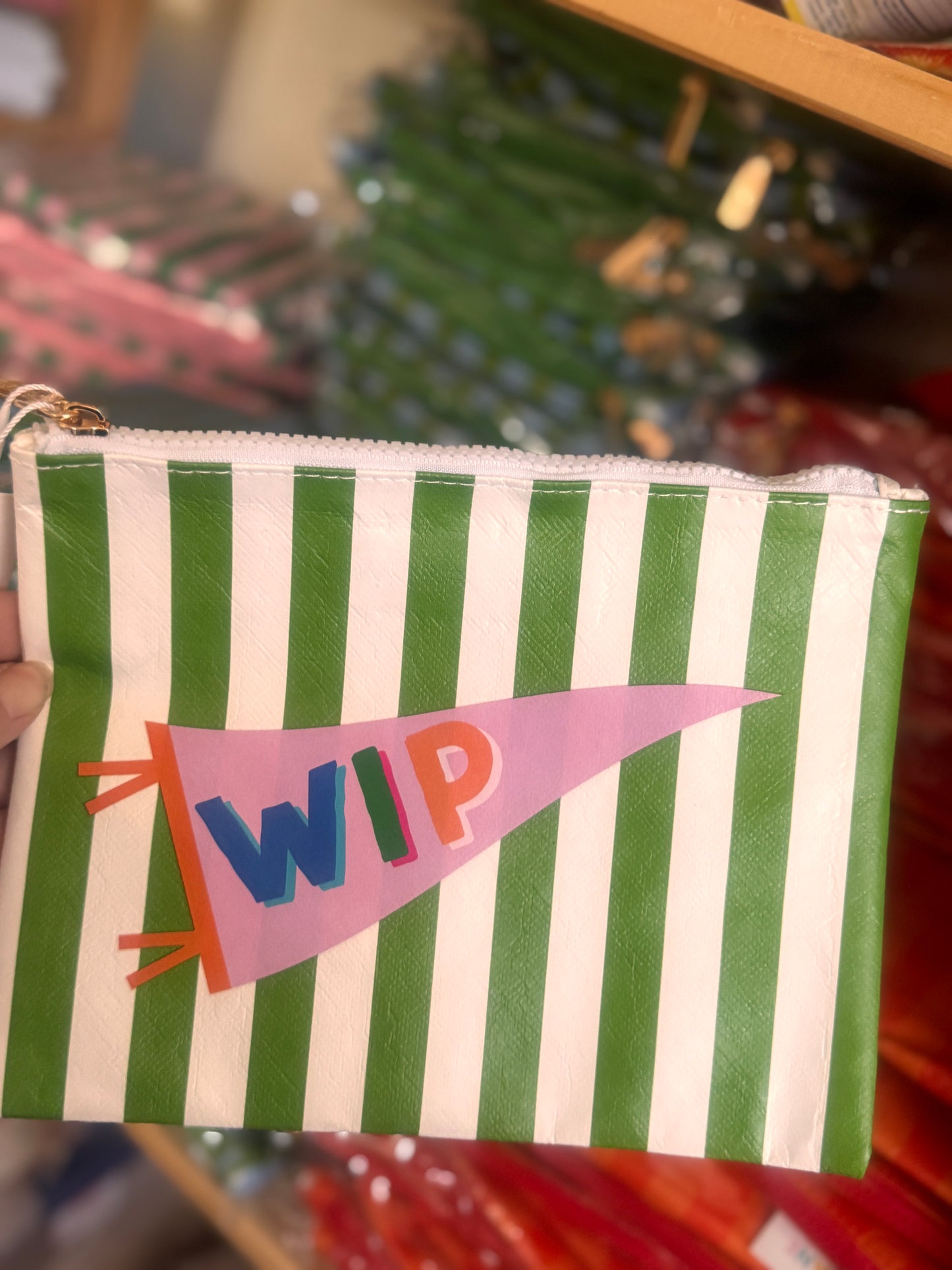 WIP Banner Stripe Flat Zip | Medium Project Bag | Grandma Hobby x Aspen Lane