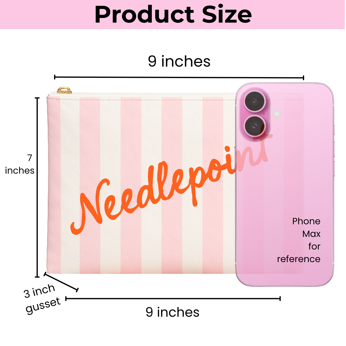 Pink Needelpoint Stripe Flat Zip | Small Project Bag | Grandma Hobby x Aspen Lane