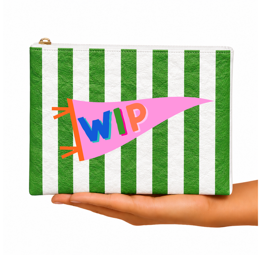 WIP Banner Stripe Flat Zip | Medium Project Bag | Grandma Hobby x Aspen Lane