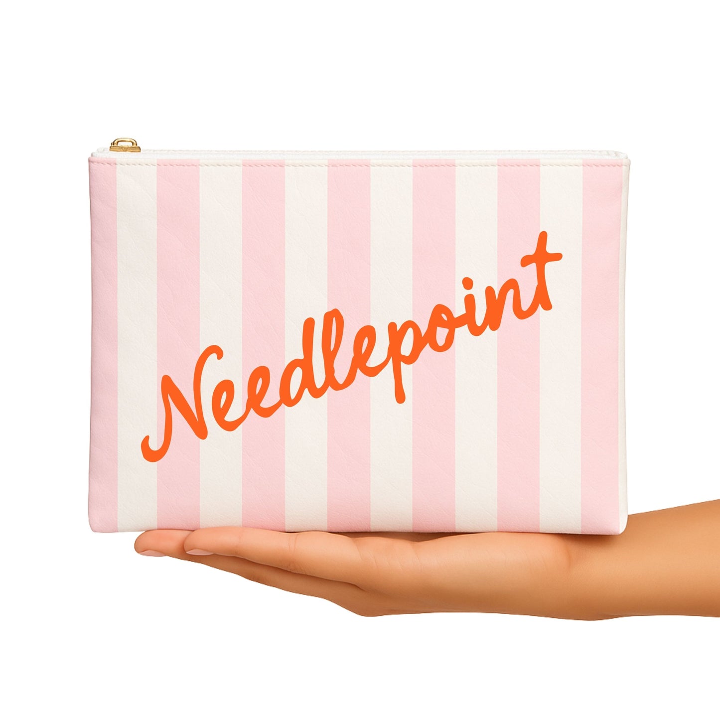 Pink Needelpoint Stripe Flat Zip | Small Project Bag | Grandma Hobby x Aspen Lane